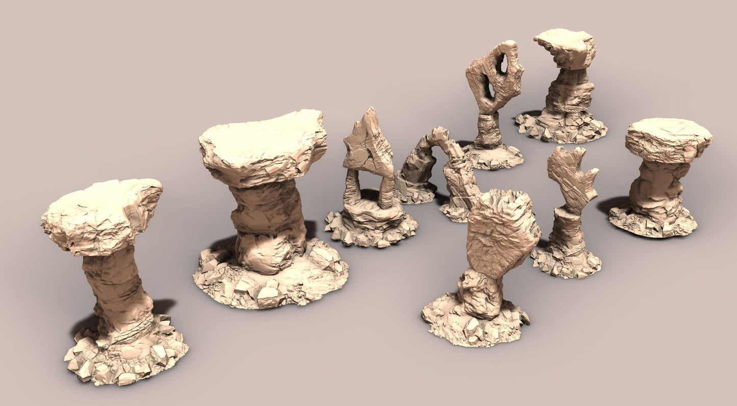 Balanced Badland Rocks - 3D Printed Tabletop Terrain, Perfect for Wargames, Board Games, Role Playing Games