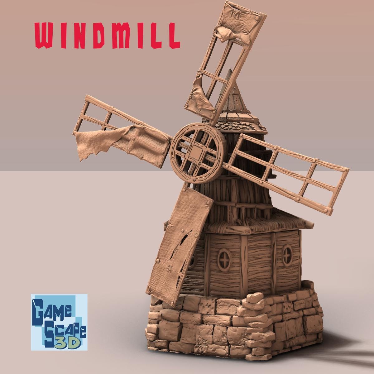 Primitive Windmill by GameScape3D - 3D Printed Tabletop Terrain, Perfect for Wargames, Role playing games, Tabletop games