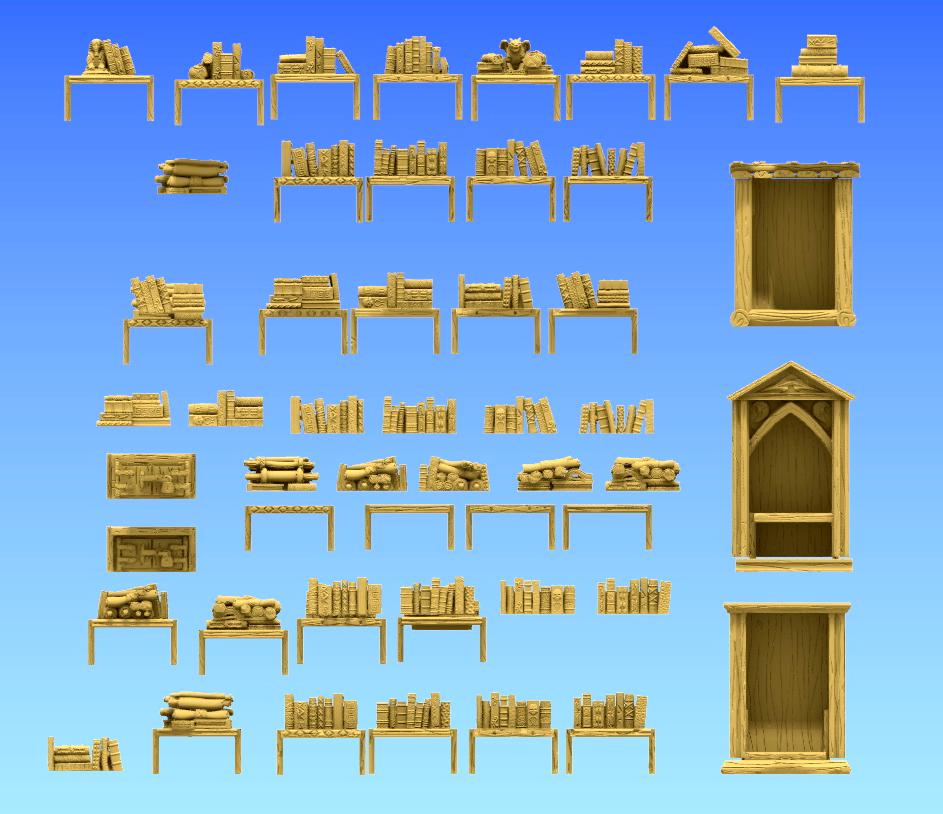 Bookcases with Over 40 insert Shelves - Scatter Terrain by GameScape3D - 3D Printed Terrain, Perfect for Wargames, Board Games, RPGs