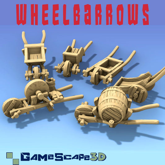 Wheelbarrows Scatter Terrain by GameScape3D - 3D Printed Tabletop Terrain, Perfect for Wargames, Role playing games, Tabletop games