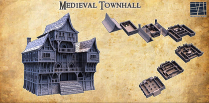 Medieval Townhall - Tabletop Terrain - 28 MM, Tabletop 3D Printed Terrain by MiniatureLand, Perfect for Wargaming and RPGs