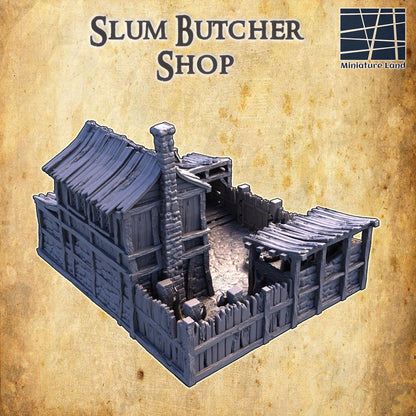Slum Butcher Shop - Tabletop Terrain - 28 MM, Tabletop 3D Printed Terrain by MiniatureLand, Perfect for Wargaming and RPGs
