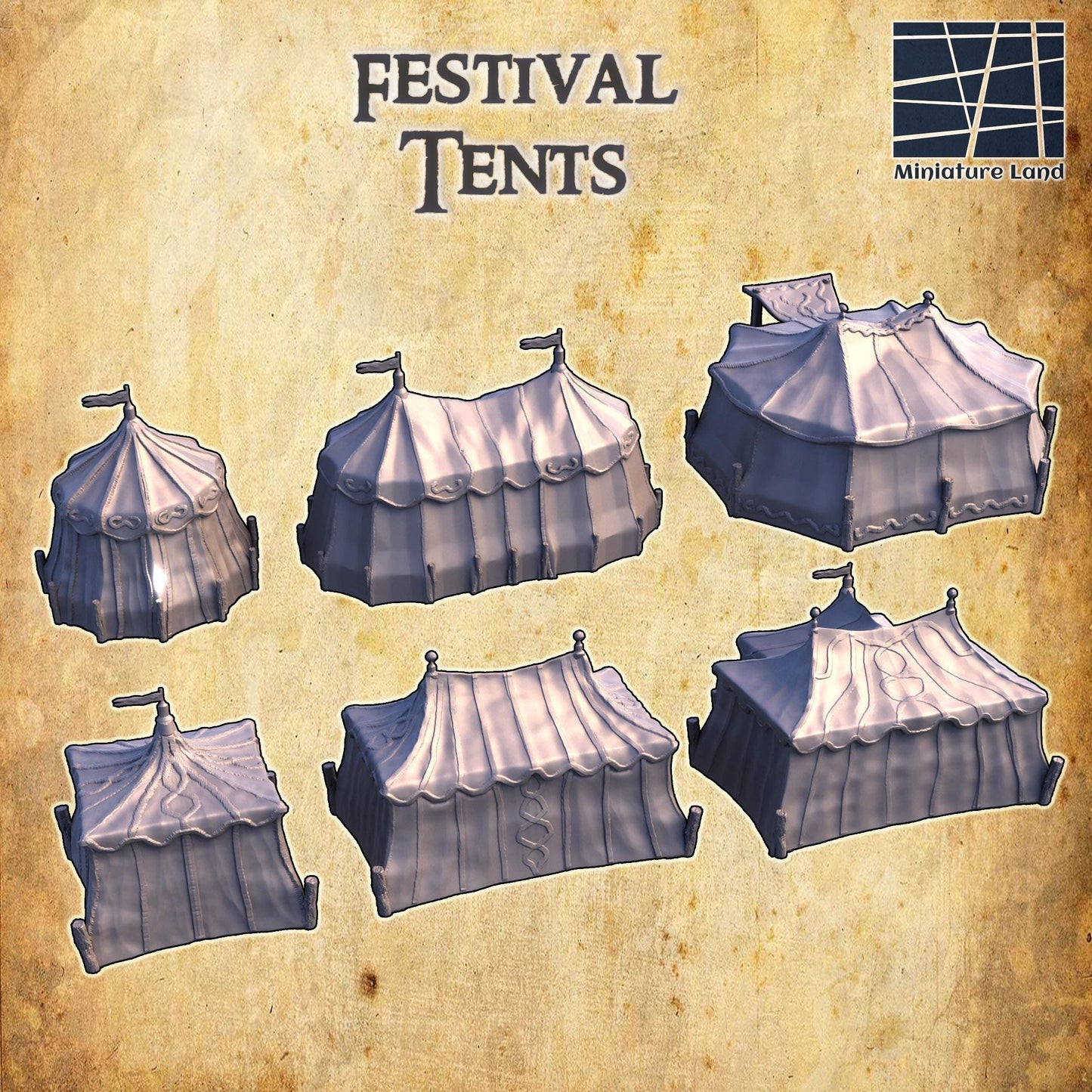 Festival Tents - Tabletop Terrain - 28 MM, Tabletop 3D Printed Terrain by MiniatureLand, Perfect for Wargaming and RPGs