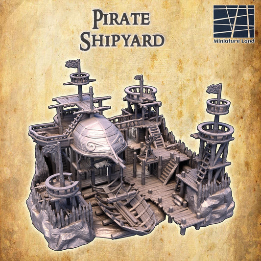 Pirate Shipyard - Tabletop Terrain - 28 MM, Tabletop 3D Printed Terrain by MiniatureLand, Perfect for Wargaming and RPGs