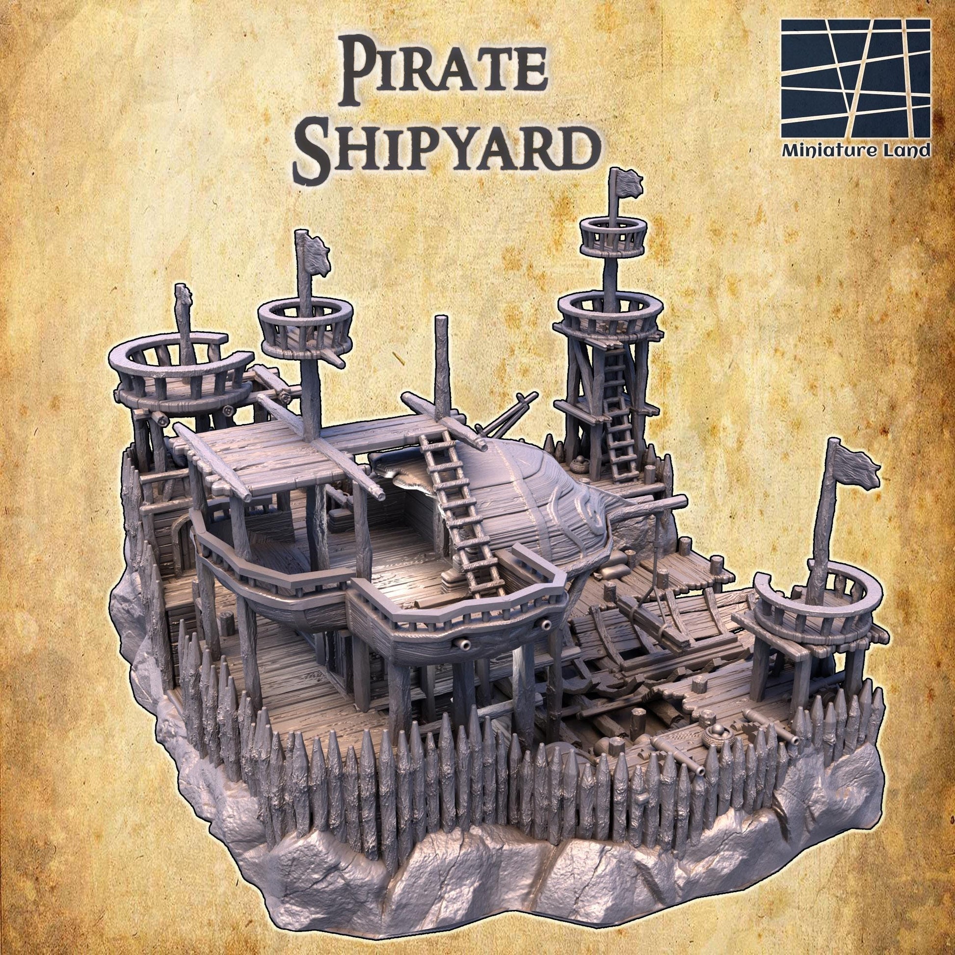 3D Printed Pirate Shipyard Terrain – 28mm Wargaming RPG Scenery