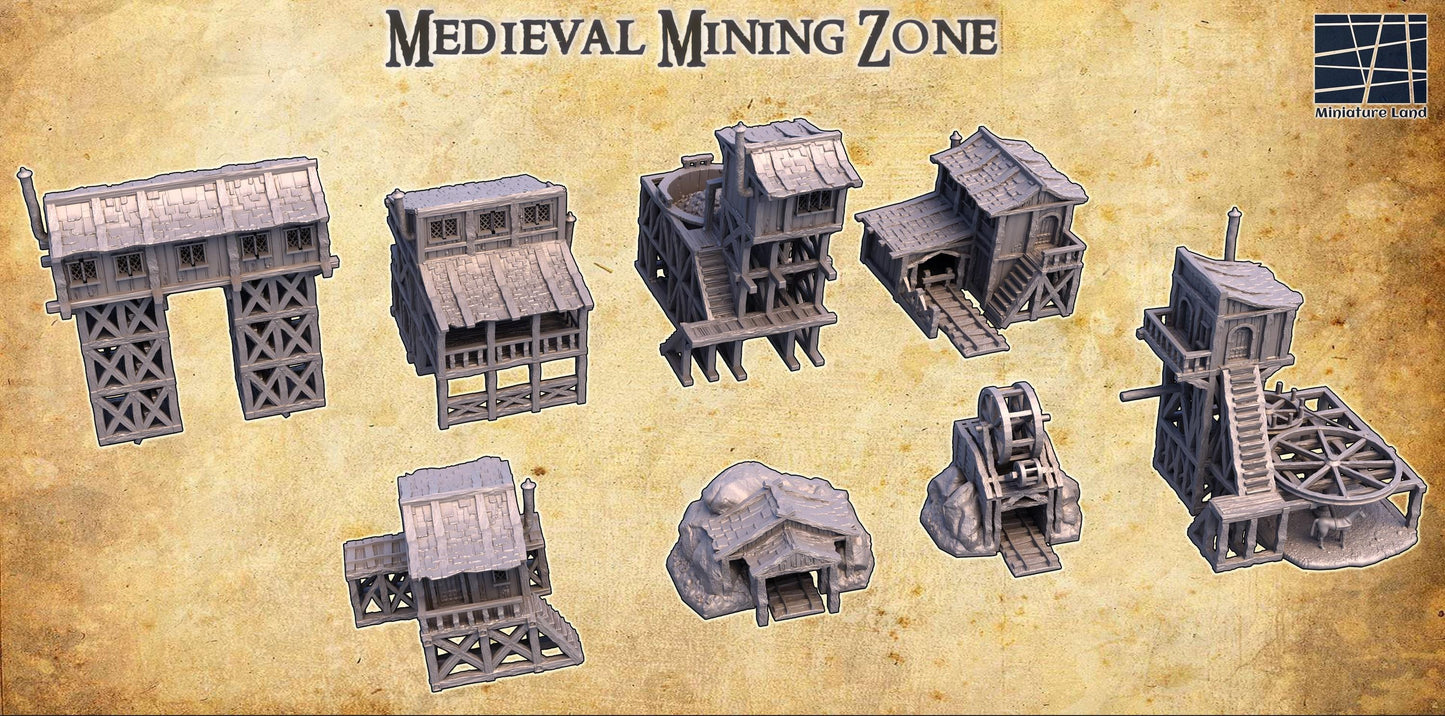 Medieval Mining Zone - Tabletop Terrain - 28 MM, Tabletop 3D Printed Terrain by MiniatureLand, Perfect for Wargaming and RPGs