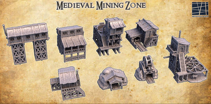 Medieval Mining Zone - Tabletop Terrain - 28 MM, Tabletop 3D Printed Terrain by MiniatureLand, Perfect for Wargaming and RPGs