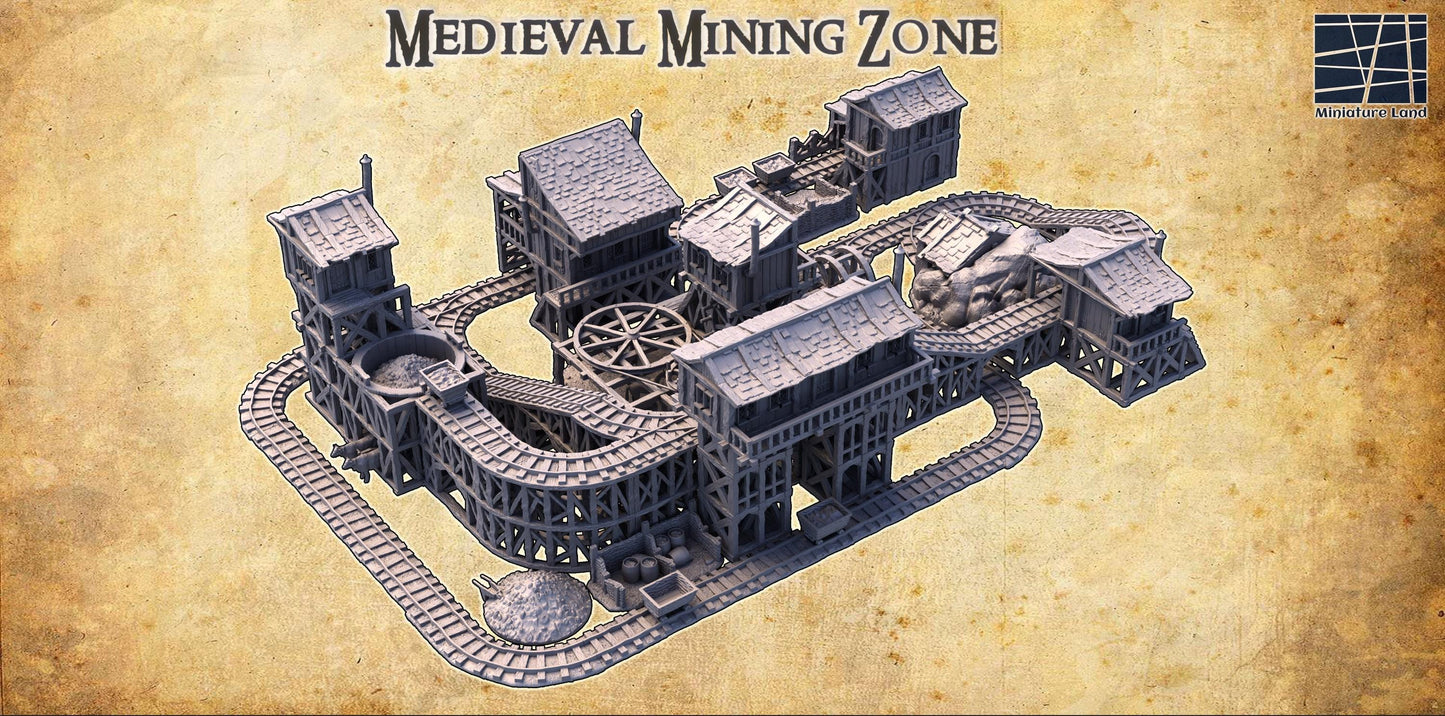 Medieval Mining Zone - Tabletop Terrain - 28 MM, Tabletop 3D Printed Terrain by MiniatureLand, Perfect for Wargaming and RPGs