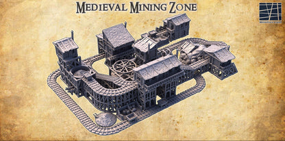 Medieval Mining Zone - Tabletop Terrain - 28 MM, Tabletop 3D Printed Terrain by MiniatureLand, Perfect for Wargaming and RPGs