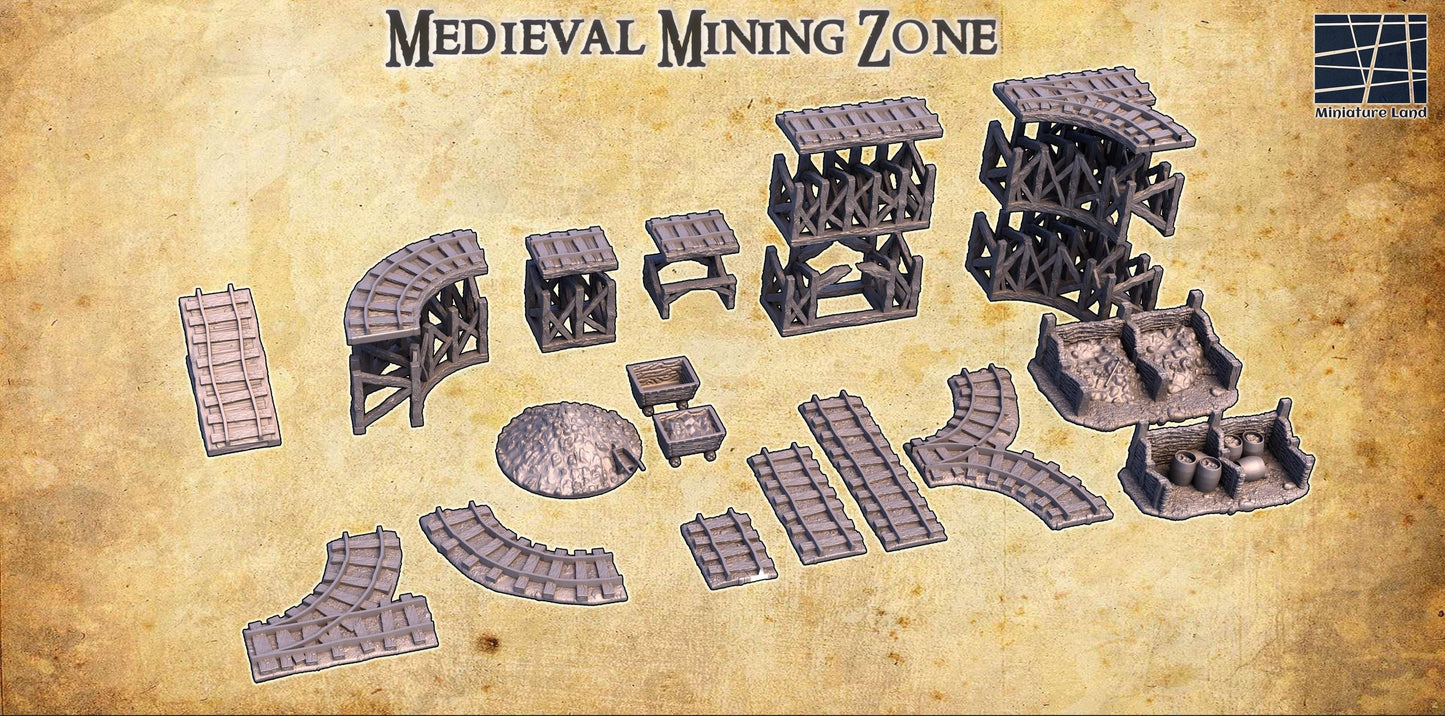 Medieval Mining Zone - Tabletop Terrain - 28 MM, Tabletop 3D Printed Terrain by MiniatureLand, Perfect for Wargaming and RPGs