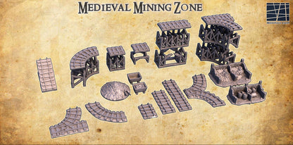 Medieval Mining Zone - Tabletop Terrain - 28 MM, Tabletop 3D Printed Terrain by MiniatureLand, Perfect for Wargaming and RPGs