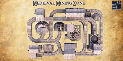 Medieval Mining Zone - Tabletop Terrain - 28 MM, Tabletop 3D Printed Terrain by MiniatureLand, Perfect for Wargaming and RPGs