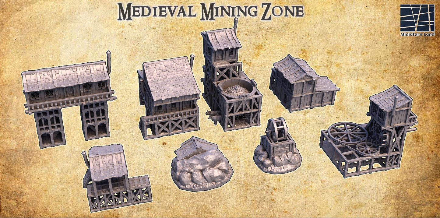Medieval Mining Zone - Tabletop Terrain - 28 MM, Tabletop 3D Printed Terrain by MiniatureLand, Perfect for Wargaming and RPGs