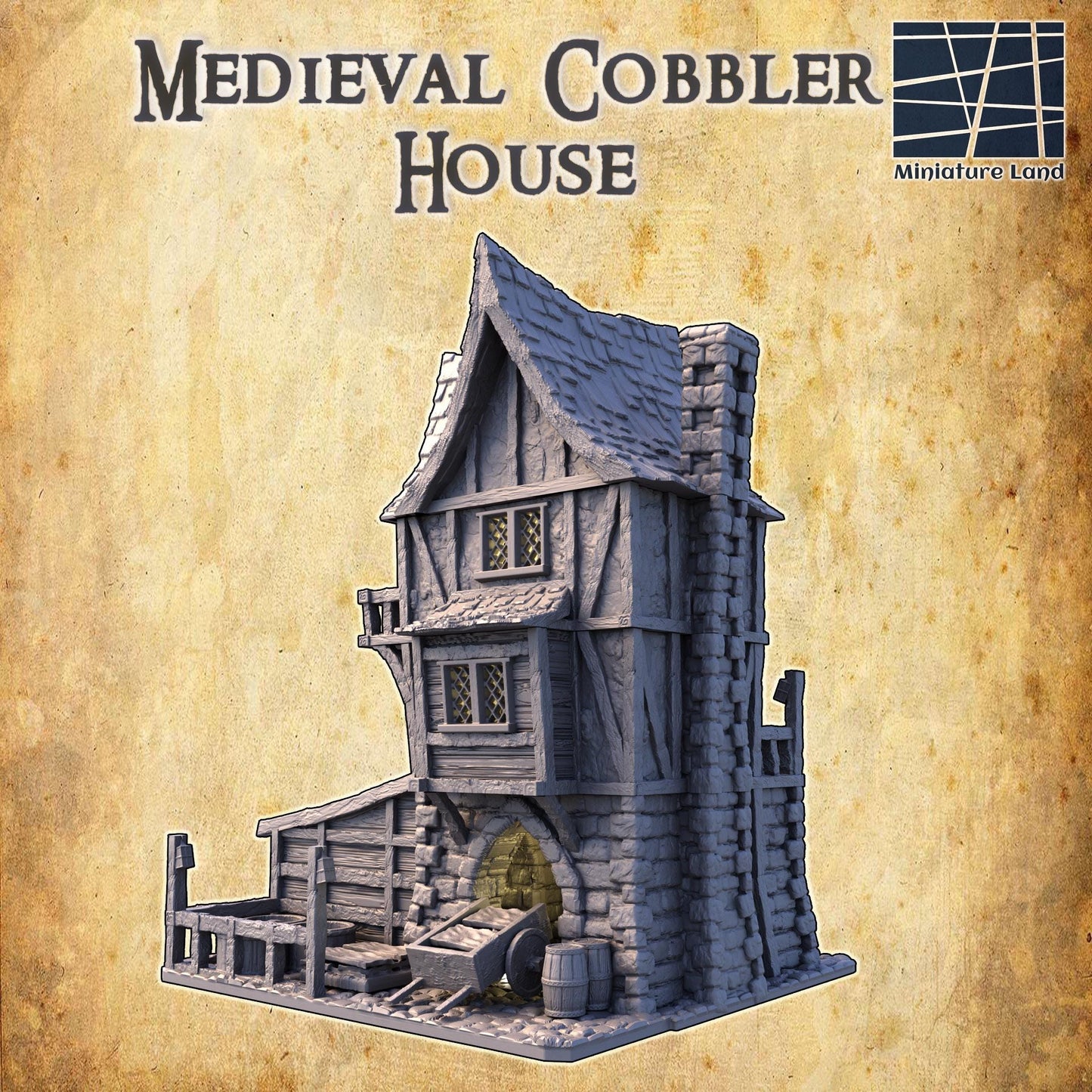Medieval Cobbler House - Tabletop Terrain - 28 MM, Tabletop 3D Printed Terrain by MiniatureLand, Perfect for Wargaming and RPGs