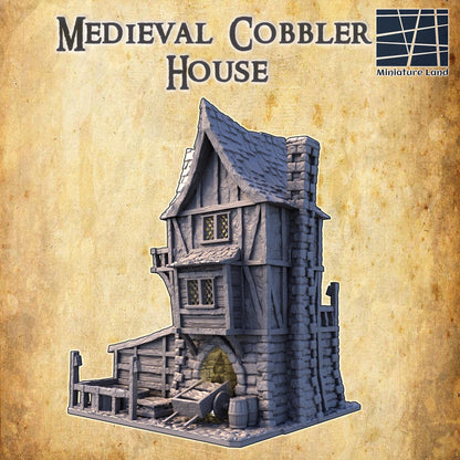 Medieval Cobbler House - Tabletop Terrain - 28 MM, Tabletop 3D Printed Terrain by MiniatureLand, Perfect for Wargaming and RPGs