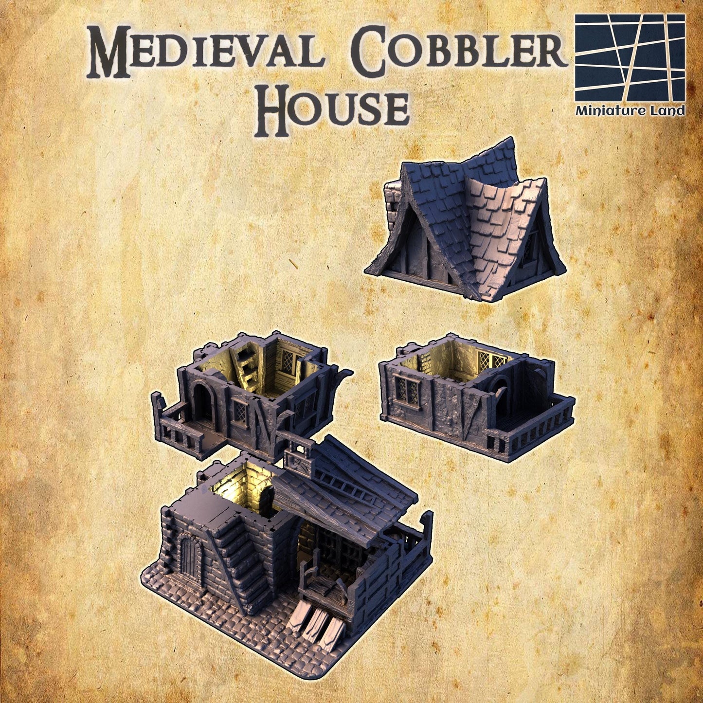 Medieval Cobbler House - Tabletop Terrain - 28 MM, Tabletop 3D Printed Terrain by MiniatureLand, Perfect for Wargaming and RPGs
