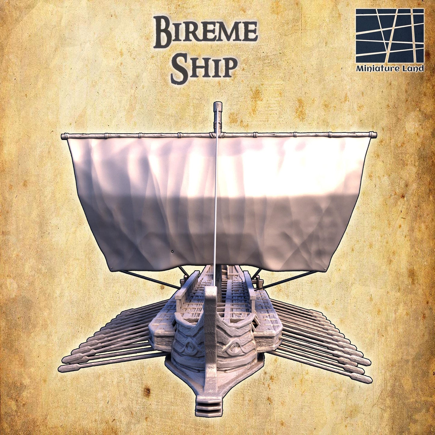 Bireme Ship - Tabletop Terrain - 28 MM, Tabletop 3D Printed Terrain by MiniatureLand, Perfect for Wargaming and RPGs