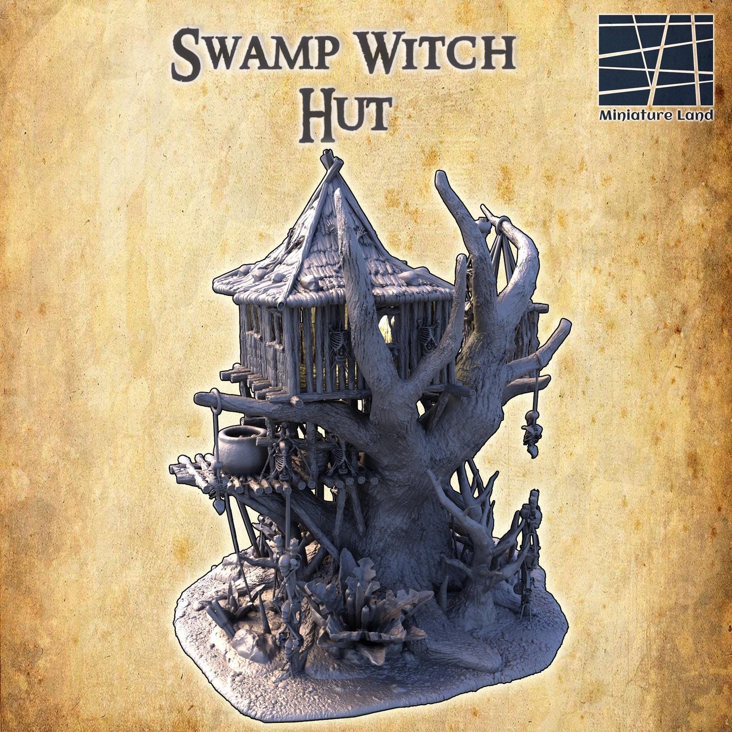 Swamp Witch Hut - Tabletop Terrain - 28 MM, Tabletop 3D Printed Terrain by MiniatureLand, Perfect for Wargaming and RPGs