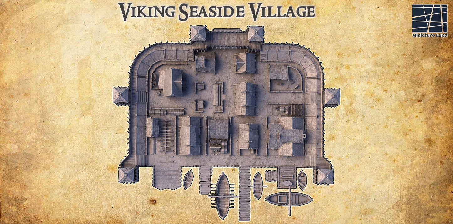 Viking Seaside Village - Tabletop Terrain - 28 MM, Tabletop 3D Printed Terrain by MiniatureLand, Perfect for Wargaming and RPGs