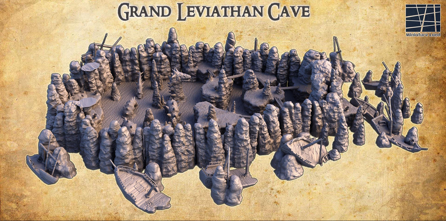 Grand Leviathan Cave - Tabletop Terrain - 28 MM, Tabletop 3D Printed Terrain by MiniatureLand, Perfect for Wargaming and RPGs