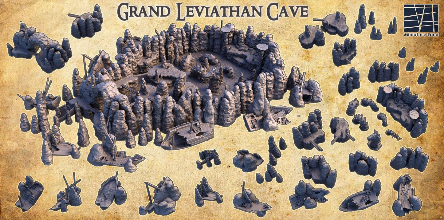 Grand Leviathan Cave - Tabletop Terrain - 28 MM, Tabletop 3D Printed Terrain by MiniatureLand, Perfect for Wargaming and RPGs