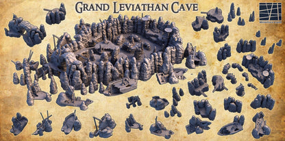 Grand Leviathan Cave - Tabletop Terrain - 28 MM, Tabletop 3D Printed Terrain by MiniatureLand, Perfect for Wargaming and RPGs