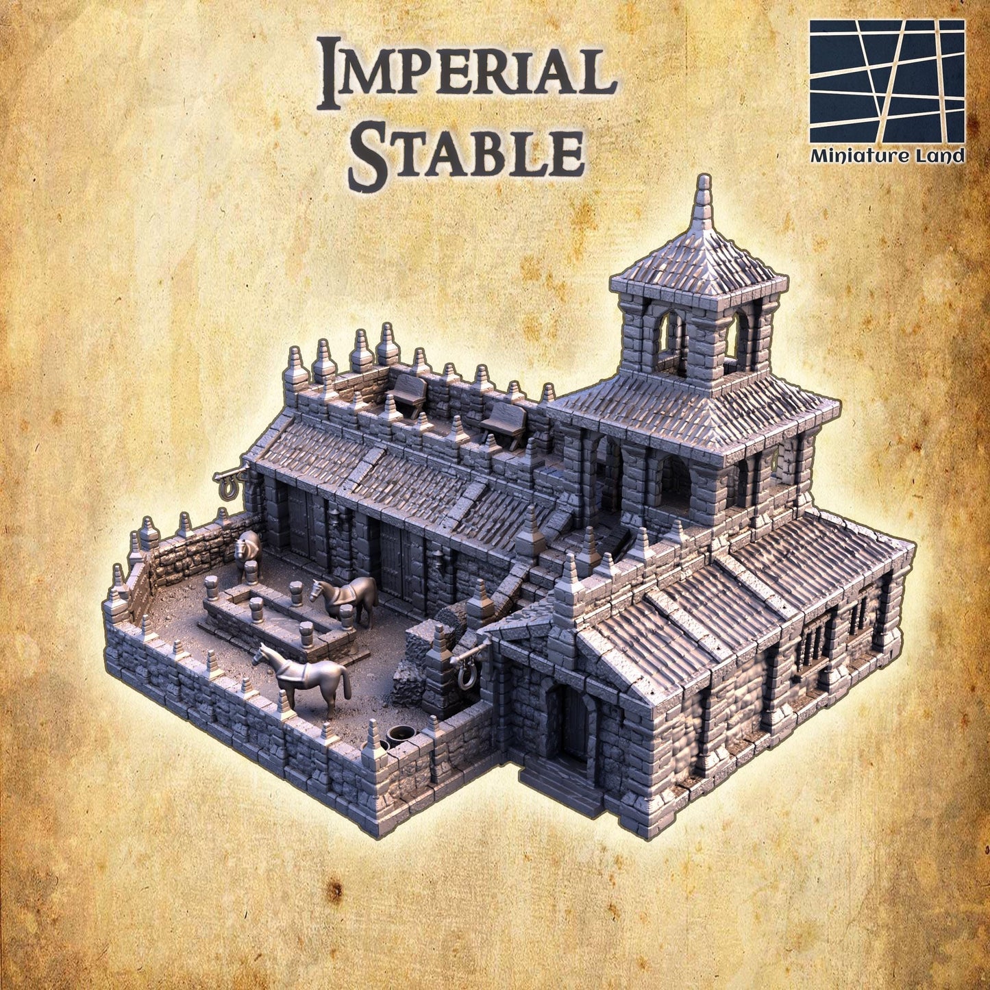 Imperial Stable- Tabletop Terrain - 28 MM, Tabletop 3D Printed Terrain by MiniatureLand, Perfect for Wargaming and RPGs