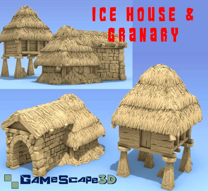Ice and Grain Store Houses by GameScape3D - 3D Printed Tabletop Terrain, Perfect for Wargames, Role playing games, Tabletop games