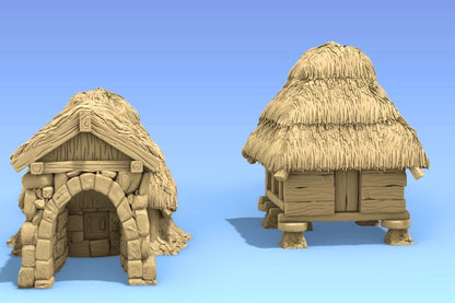 Ice and Grain Store Houses by GameScape3D - 3D Printed Tabletop Terrain, Perfect for Wargames, Role playing games, Tabletop games