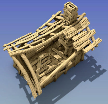Leaning Shack Ruin by GameScape3D - 3D Printed Tabletop Terrain, Perfect for Wargames, Role playing games, Tabletop games