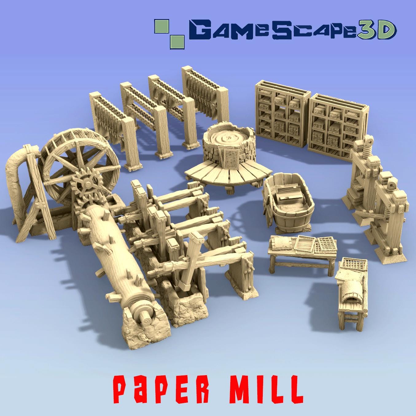 Paper Mill Scatter Terrain by GameScape3D - 3D Printed Tabletop Terrain, Perfect for Wargames, Role playing games, Tabletop games