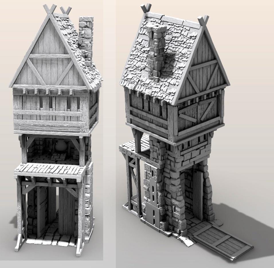 Citadel Walls, Gatehouse (Ballista and Oil Pour), & Towers by GameScape3D - 3D Printed Tabletop Terrain, Perfect for Wargames