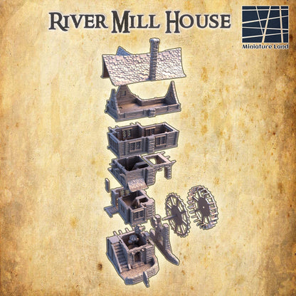 River Mill House - Tabletop Terrain - 28 MM, Tabletop 3D Printed Terrain by MiniatureLand, Perfect for Wargaming and RPGs