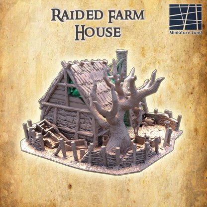 Raided Farm House - Tabletop Terrain - 28 MM, Tabletop 3D Printed Terrain by MiniatureLand, Perfect for Wargaming and RPGs
