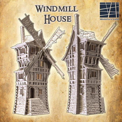 Windmill House - Tabletop Terrain - 28 MM, Tabletop 3D Printed Terrain by MiniatureLand, Perfect for Wargaming and RPGs