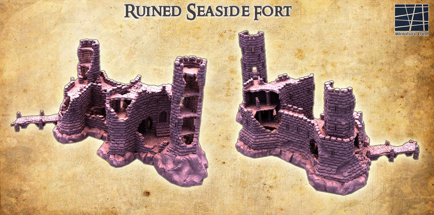 Ruined Seaside Fort - Tabletop Terrain - 28 MM, Tabletop 3D Printed Terrain by MiniatureLand, Perfect for Wargaming and RPGs