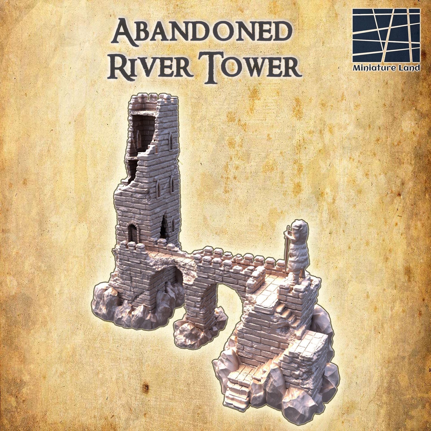 Abandoned River Tower - Tabletop Terrain - 28 MM, Tabletop 3D Printed Terrain by MiniatureLand, Perfect for Wargaming and RPGs