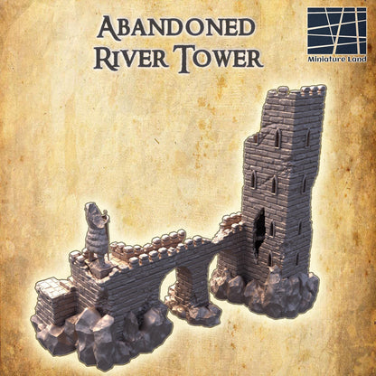 Abandoned River Tower - Tabletop Terrain - 28 MM, Tabletop 3D Printed Terrain by MiniatureLand, Perfect for Wargaming and RPGs