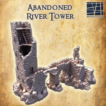 Abandoned River Tower - Tabletop Terrain - 28 MM, Tabletop 3D Printed Terrain by MiniatureLand, Perfect for Wargaming and RPGs