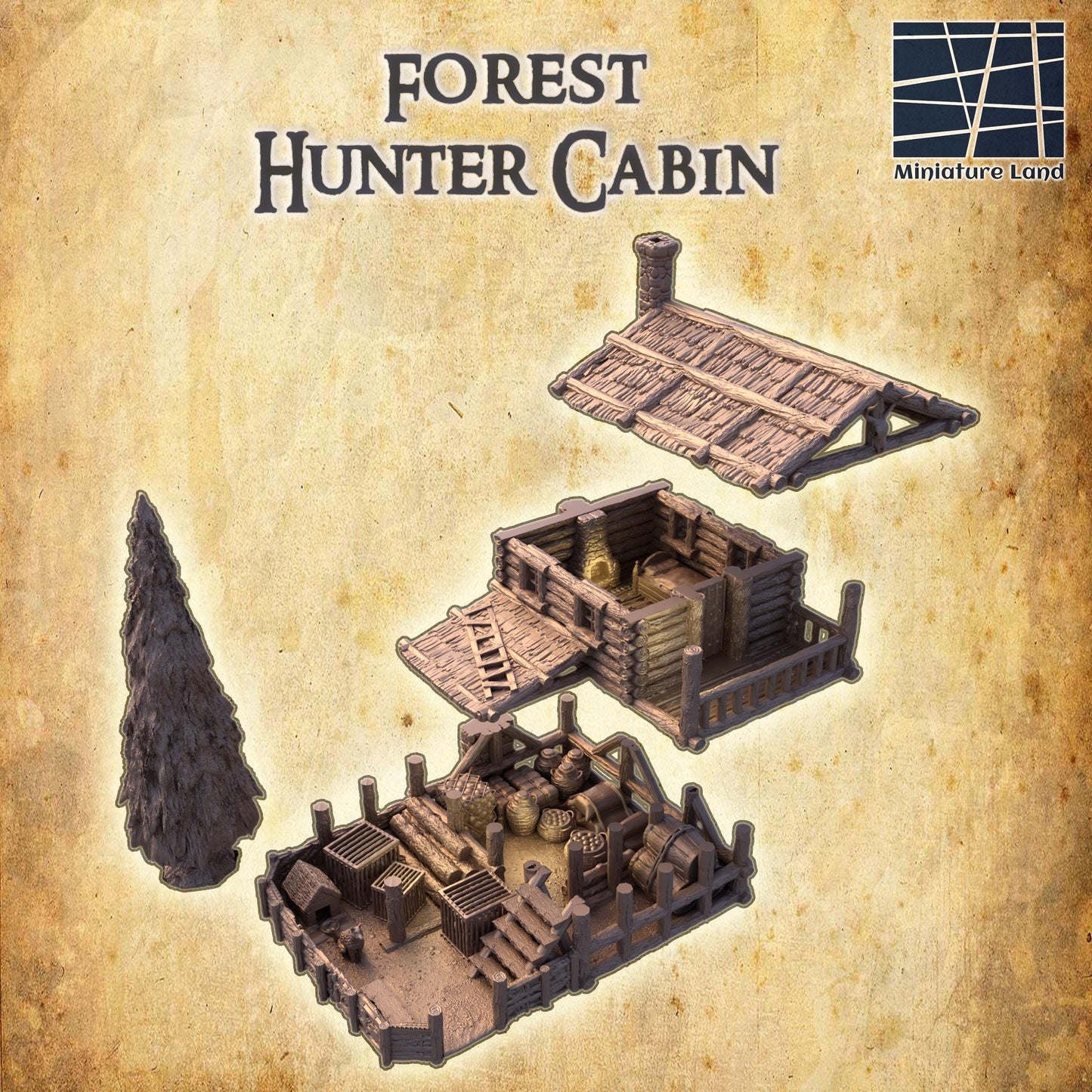Forest Hunter Cabin - Tabletop Terrain - 28 MM, Tabletop 3D Printed Terrain by MiniatureLand, Perfect for Wargaming and RPGs
