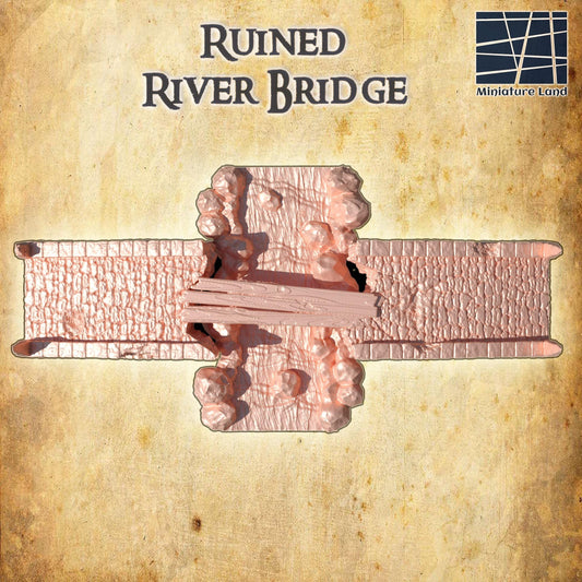 Ruined River Bridge - Tabletop Terrain - 28 MM, Tabletop 3D Printed Terrain by MiniatureLand, Perfect for Wargaming and RPGs
