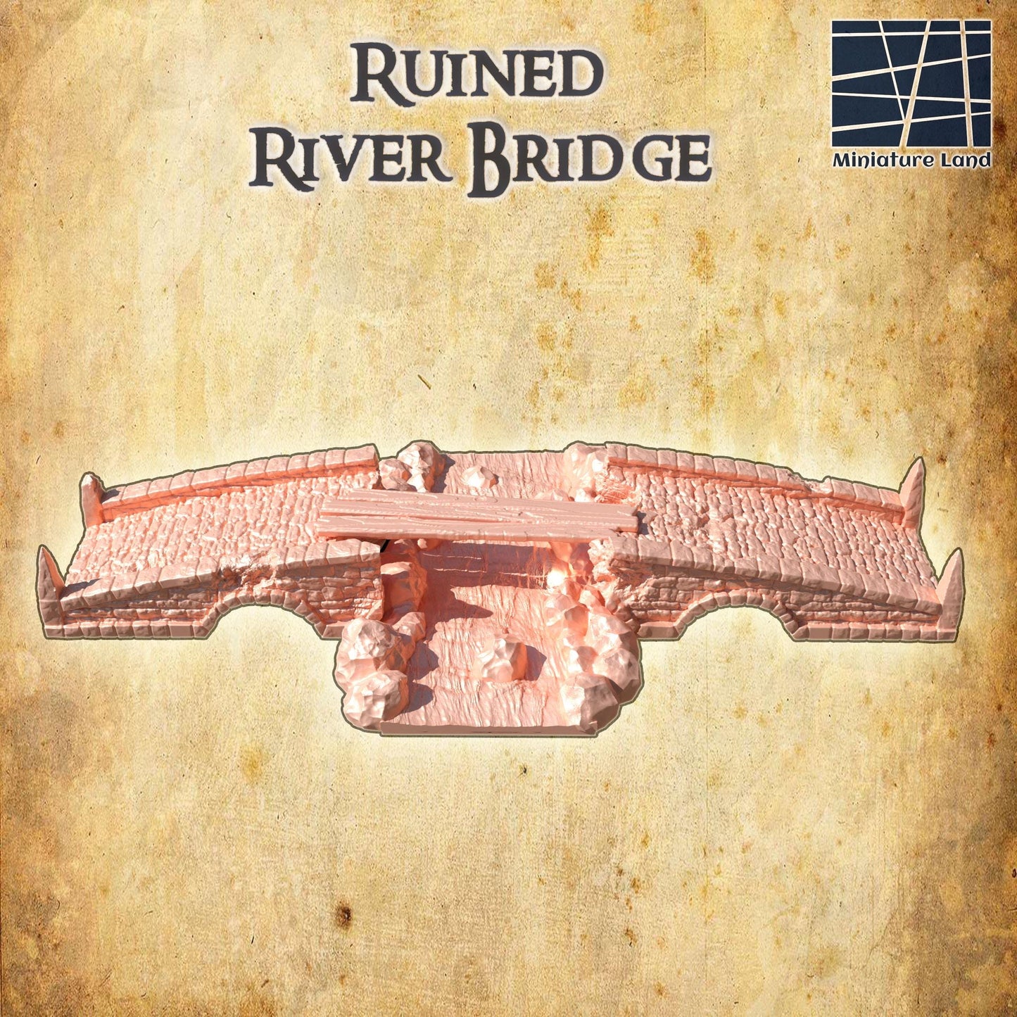 Ruined River Bridge - Tabletop Terrain - 28 MM, Tabletop 3D Printed Terrain by MiniatureLand, Perfect for Wargaming and RPGs