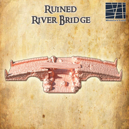 Ruined River Bridge - Tabletop Terrain - 28 MM, Tabletop 3D Printed Terrain by MiniatureLand, Perfect for Wargaming and RPGs