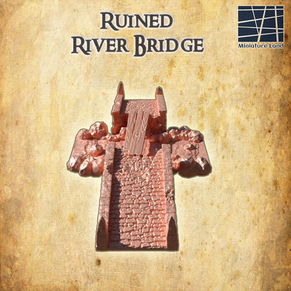 Ruined River Bridge - Tabletop Terrain - 28 MM, Tabletop 3D Printed Terrain by MiniatureLand, Perfect for Wargaming and RPGs