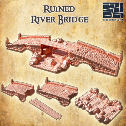 Ruined River Bridge - Tabletop Terrain - 28 MM, Tabletop 3D Printed Terrain by MiniatureLand, Perfect for Wargaming and RPGs