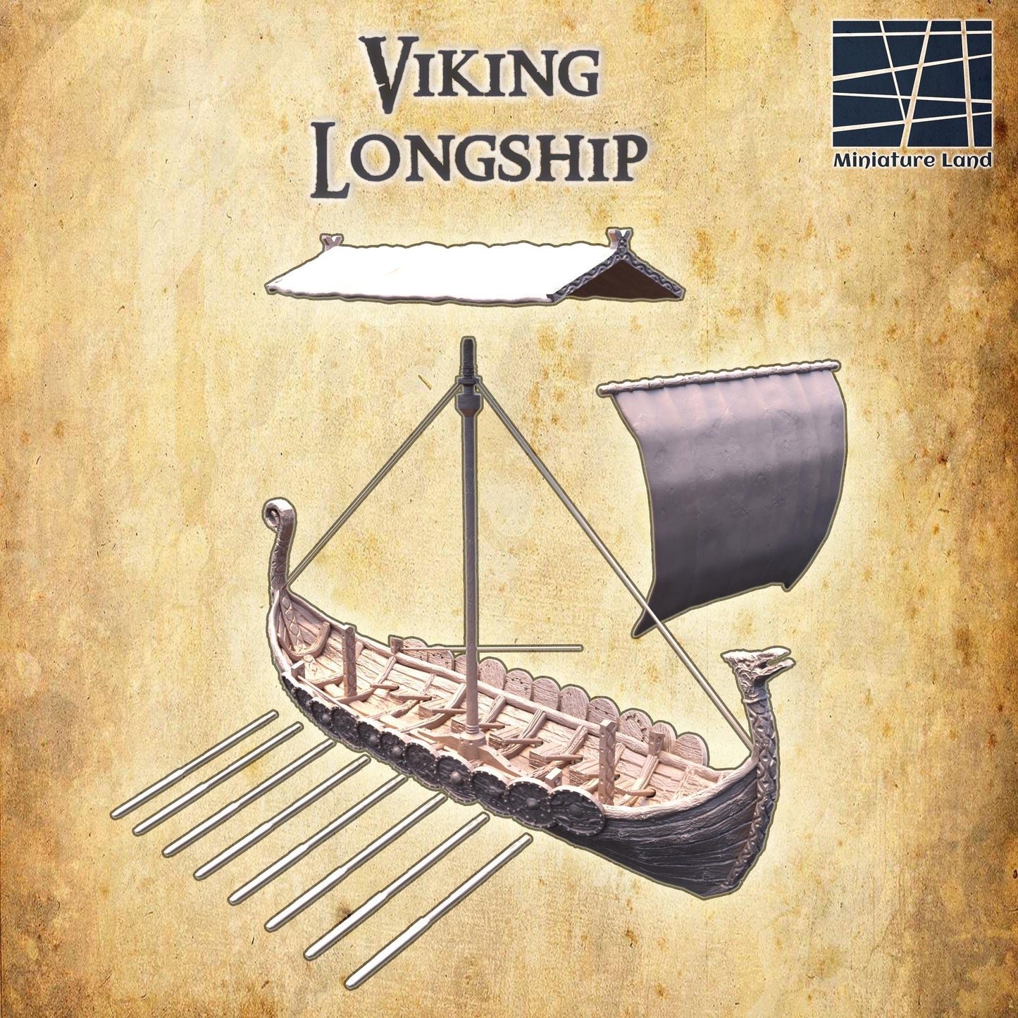 Viking Longship - Tabletop Terrain - 28 MM, Tabletop 3D Printed Terrain by MiniatureLand, Perfect for Wargaming and RPGs