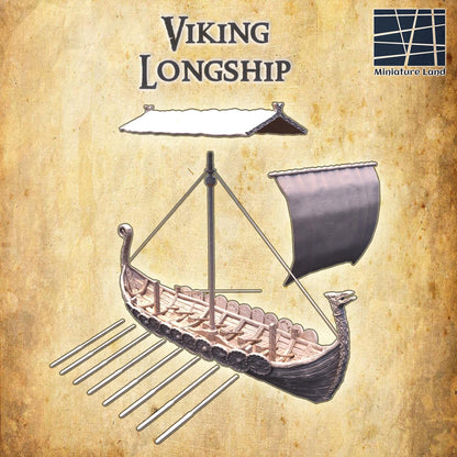 Viking Longship - Tabletop Terrain - 28 MM, Tabletop 3D Printed Terrain by MiniatureLand, Perfect for Wargaming and RPGs