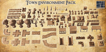 Town Environment Pack - Tabletop Terrain - 28 MM, Tabletop 3D Printed Terrain by MiniatureLand, Perfect for Wargaming and RPGs