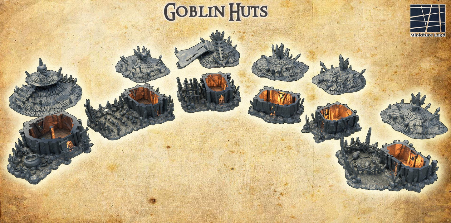 Goblin Huts - Tabletop Terrain - 28 MM, Tabletop 3D Printed Terrain by MiniatureLand, Perfect for Wargaming and RPGs