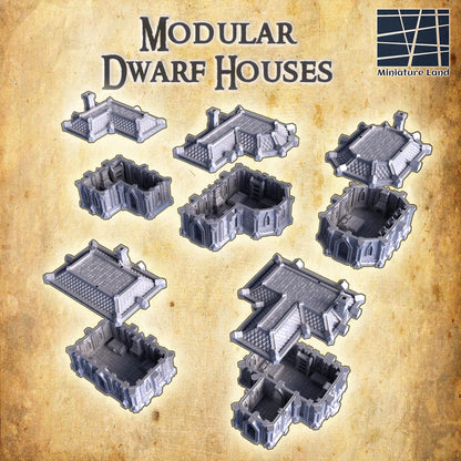 Dwarf Houses - Tabletop Terrain - 28 MM, Tabletop 3D Printed Terrain by MiniatureLand, Perfect for Wargaming and RPGs